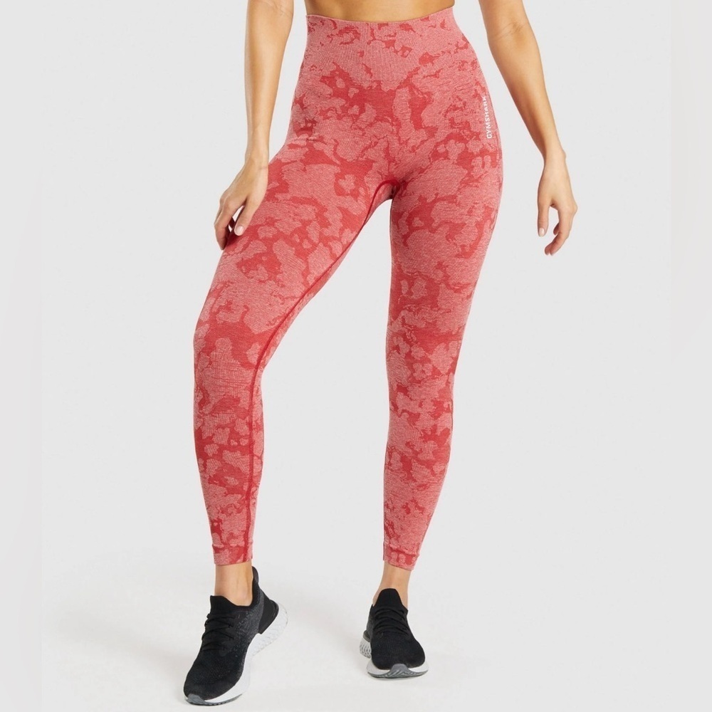 Gymshark Adapt Camo Seamless Women's Red Patterned Leggings, Full Length, Small